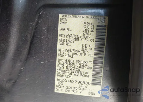 2016 Nissan Frontier Desert Runner/S/Sl/Sv из США, поврежденный, VIN 1N6AD0ER4GN790980